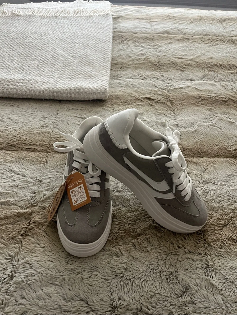 Gray Suede Low-Top Sneakers with White Accents